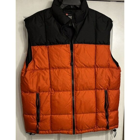 Quilted Down Filled Puffer‎ Vest Adult Large Blue Orange Colorblock Zip Pockets - Picture 1 of 12